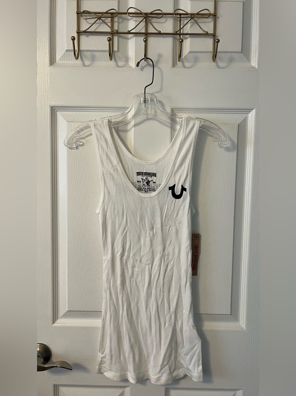 True Religion White Tank with Black Horseshoe Logo